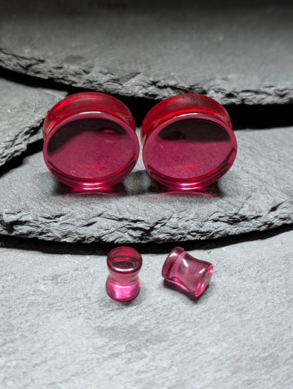 Classic Double Flare Pink Glass Plugs