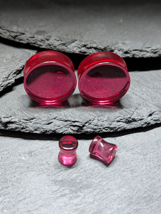 Classic Double Flare Pink Glass Plugs