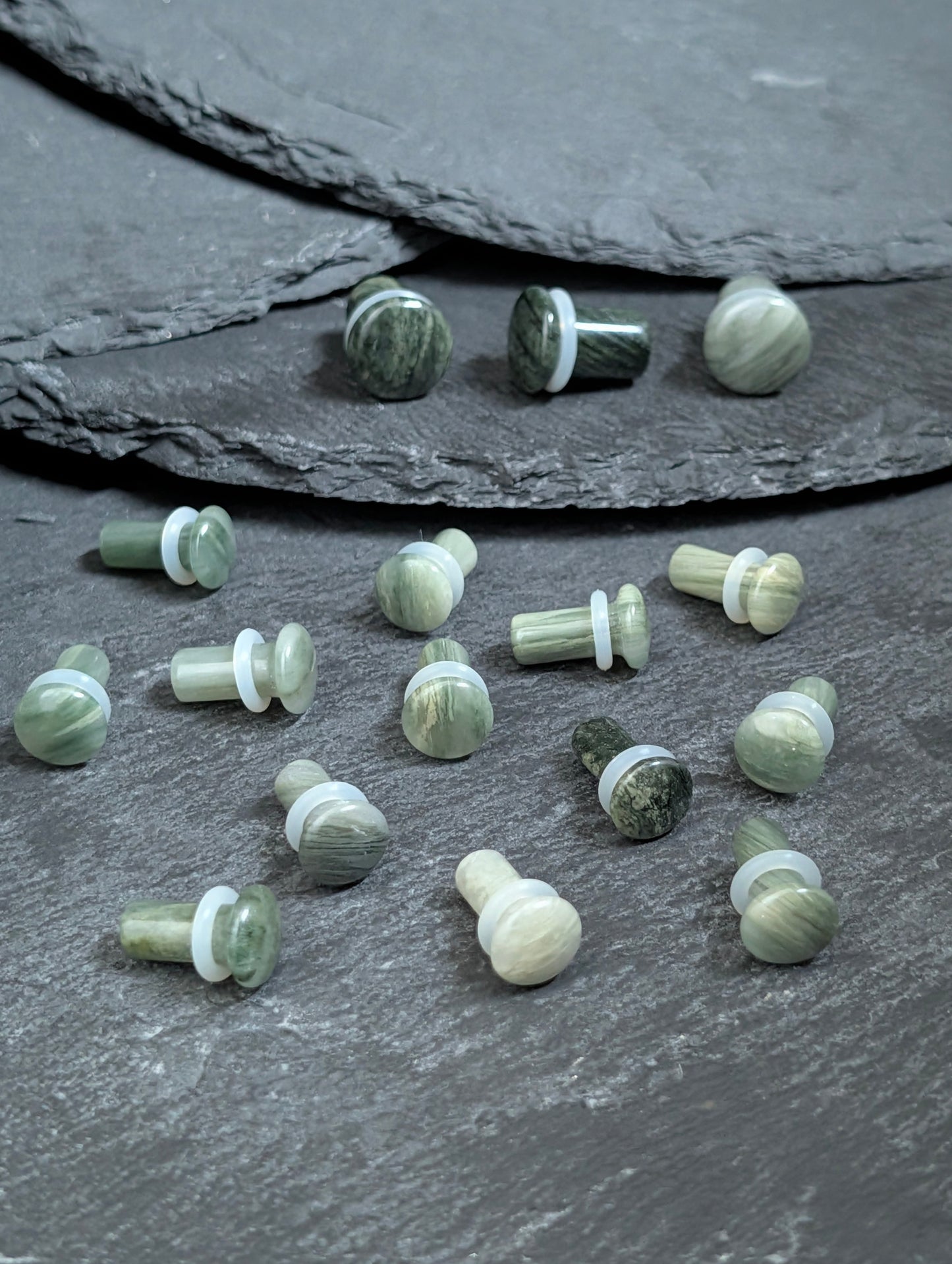 Green Jasper Single Flare Stone Plugs