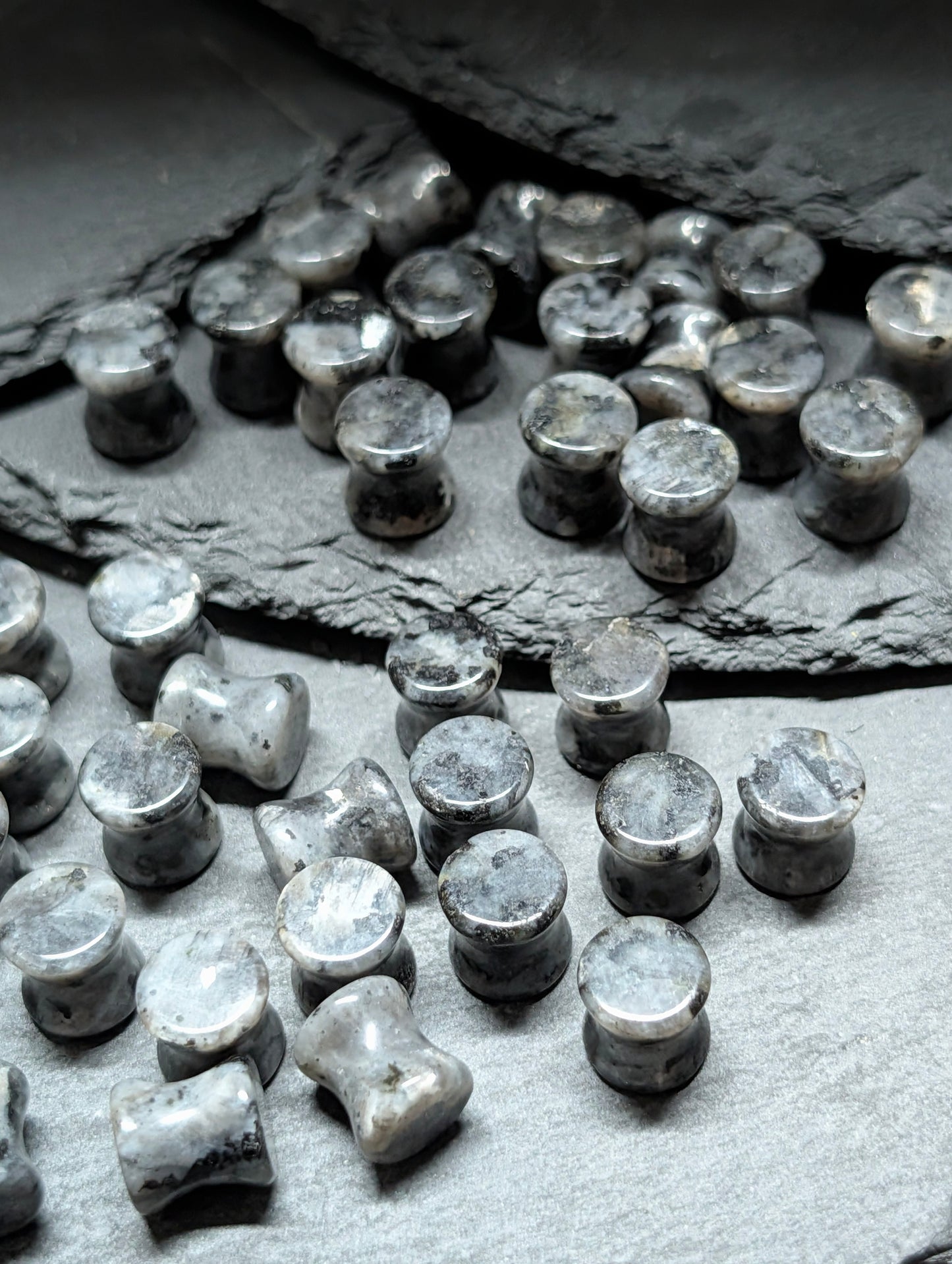 Classic Double Flare Larvikite Stone Plugs