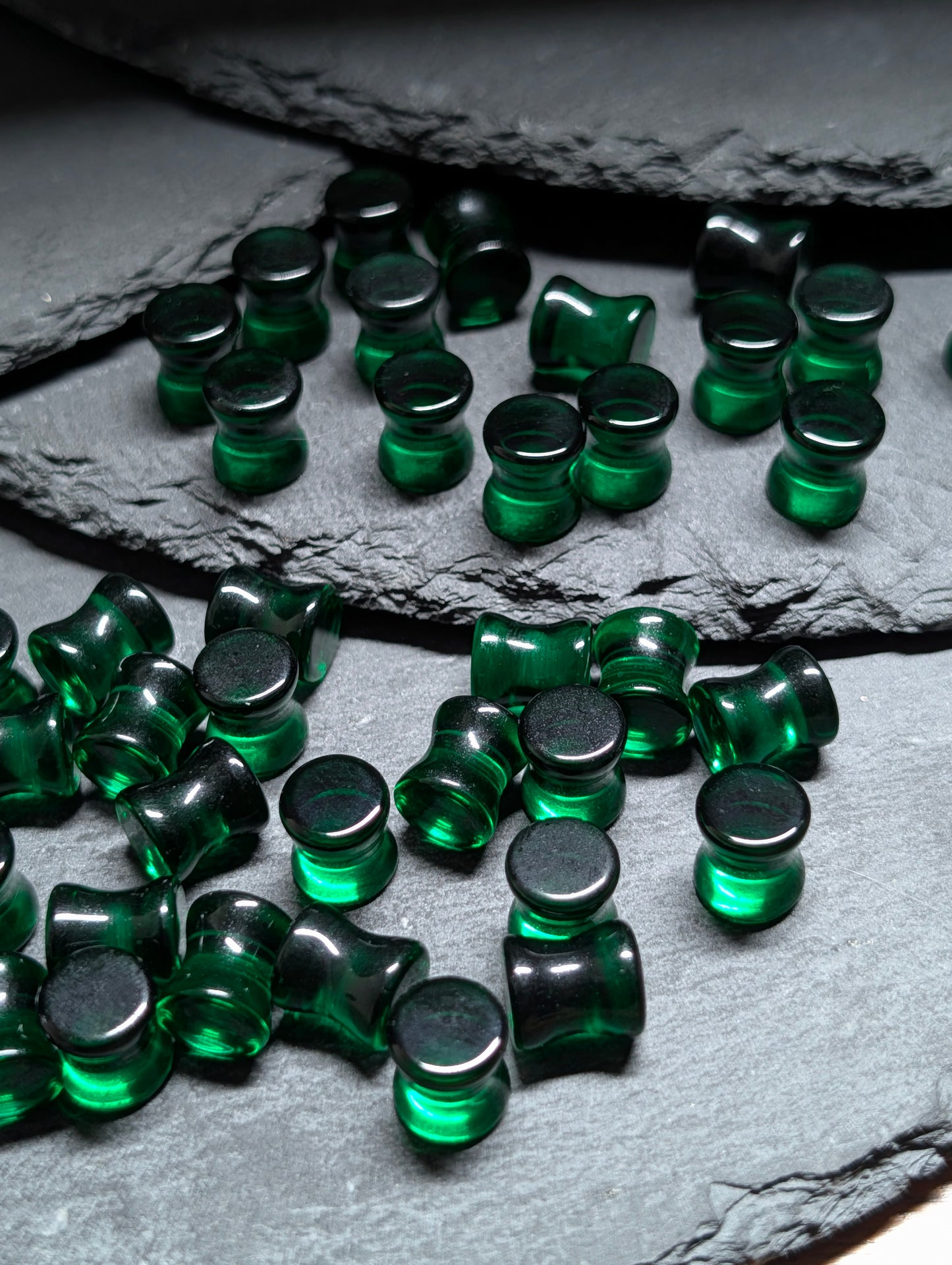 Classic Double Flare Dark Green Glass Plugs