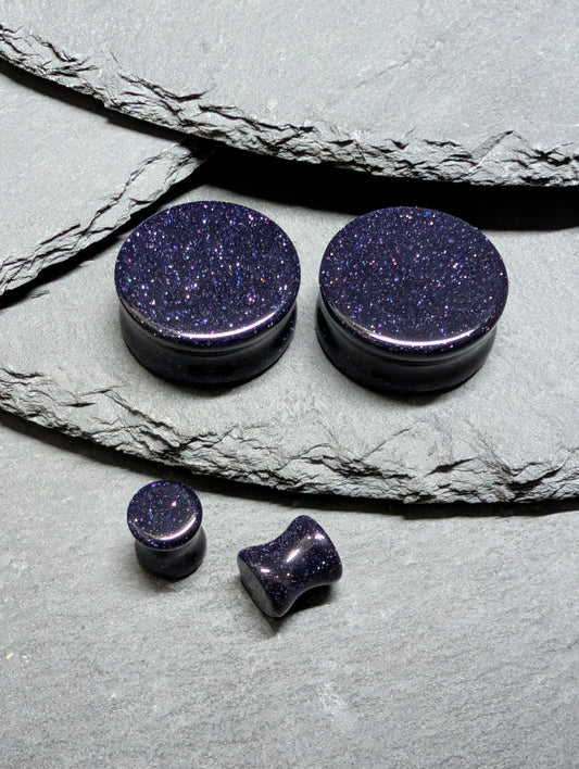 Classic Double Flare Blue Goldstone Glass Plugs