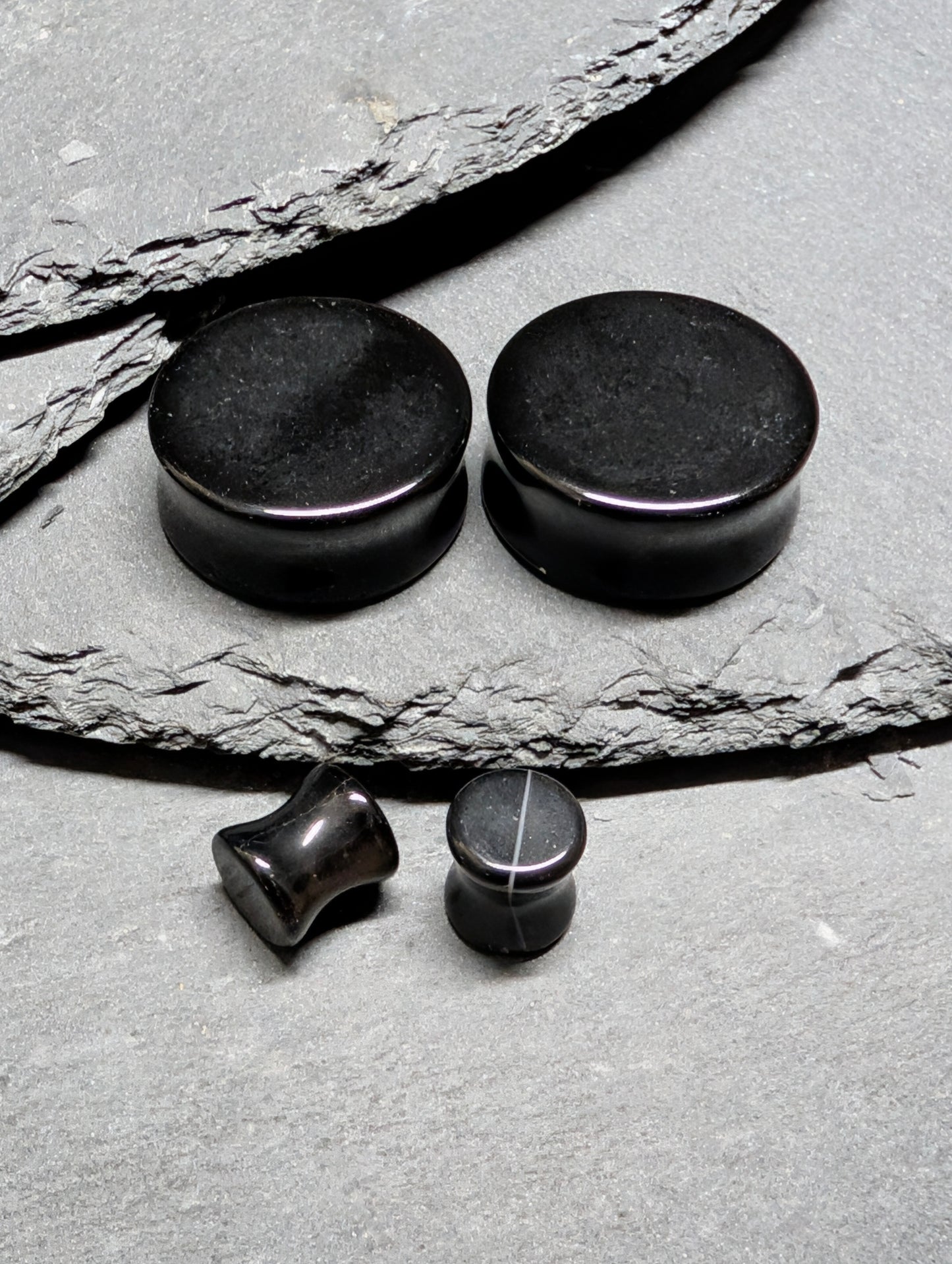 Classic Double Flare Black Agate Stone Plugs