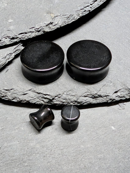 Classic Double Flare Black Agate Stone Plugs