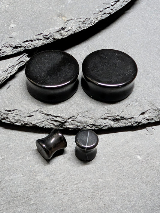 Classic Double Flare Black Agate Stone Plugs