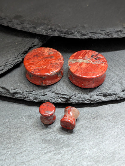 Classic Double Flare Red Brecciated Jasper Stone Plugs