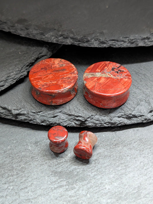 Classic Double Flare Red Brecciated Jasper Stone Plugs