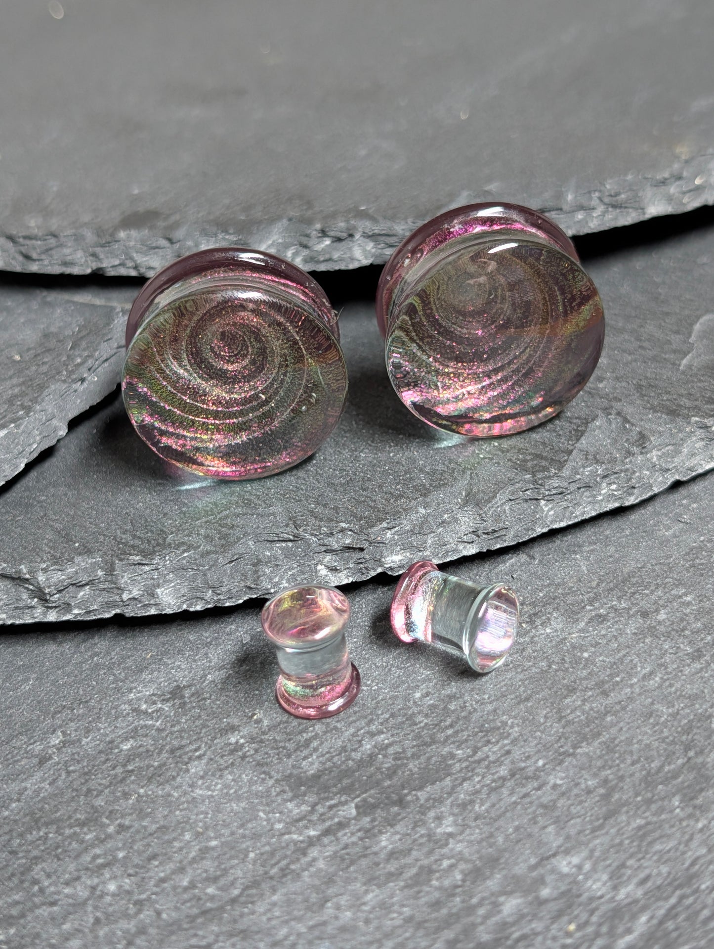 Pink Galaxy Swirl Art Glass Plugs