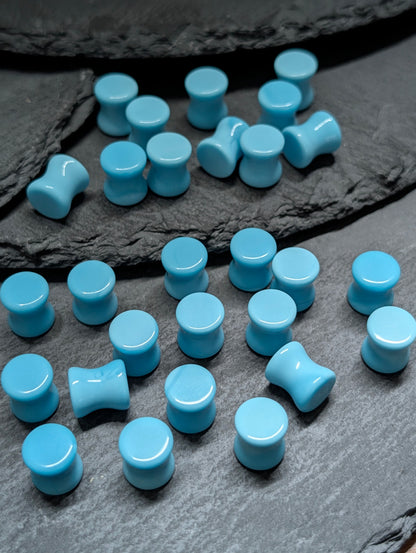 Classic Double Flare Teal Blue Glass Plugs