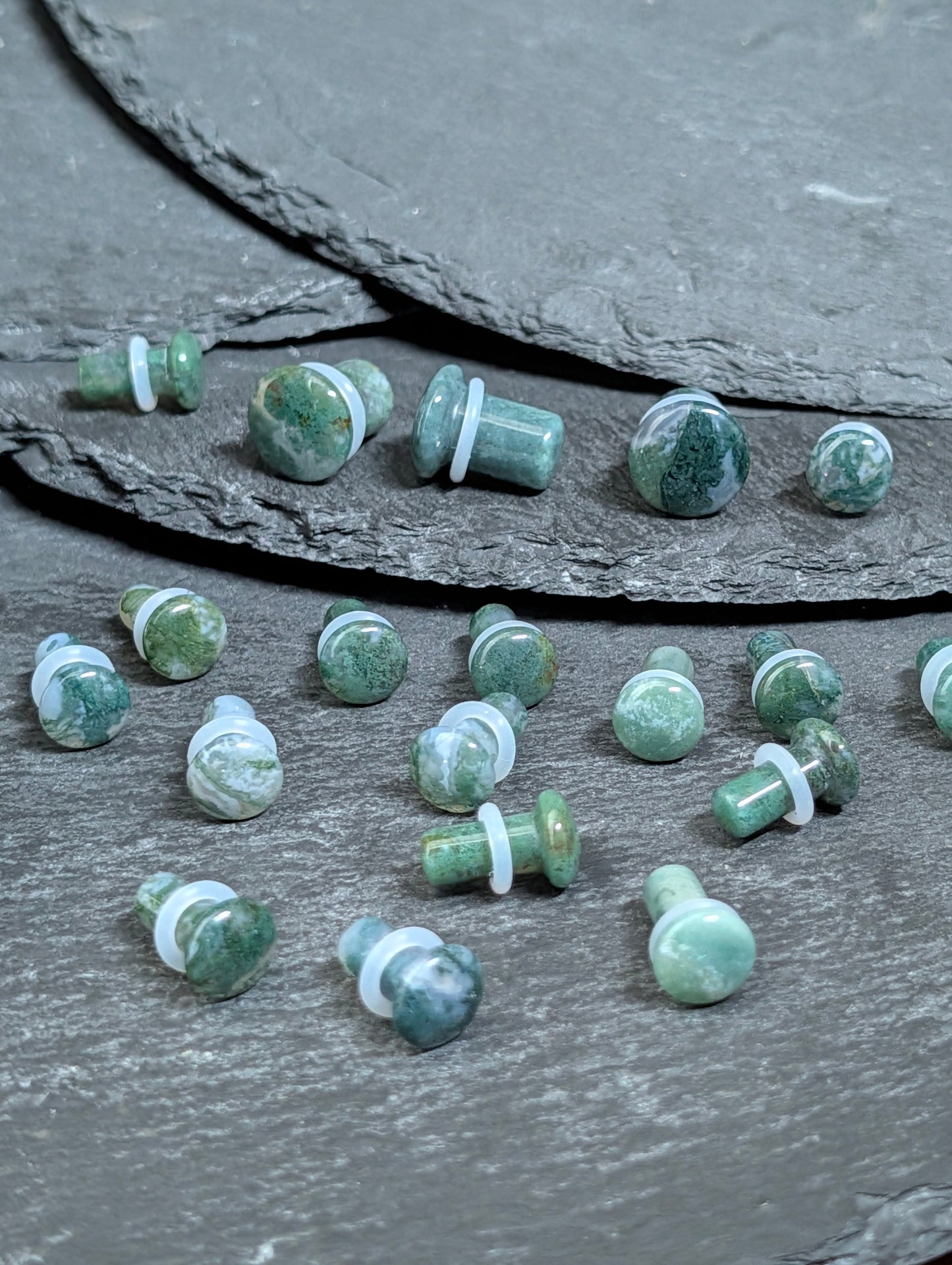 Green Moss Agate Single Flare Stone Plugs