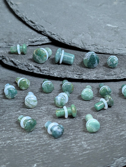 Green Moss Agate Single Flare Stone Plugs
