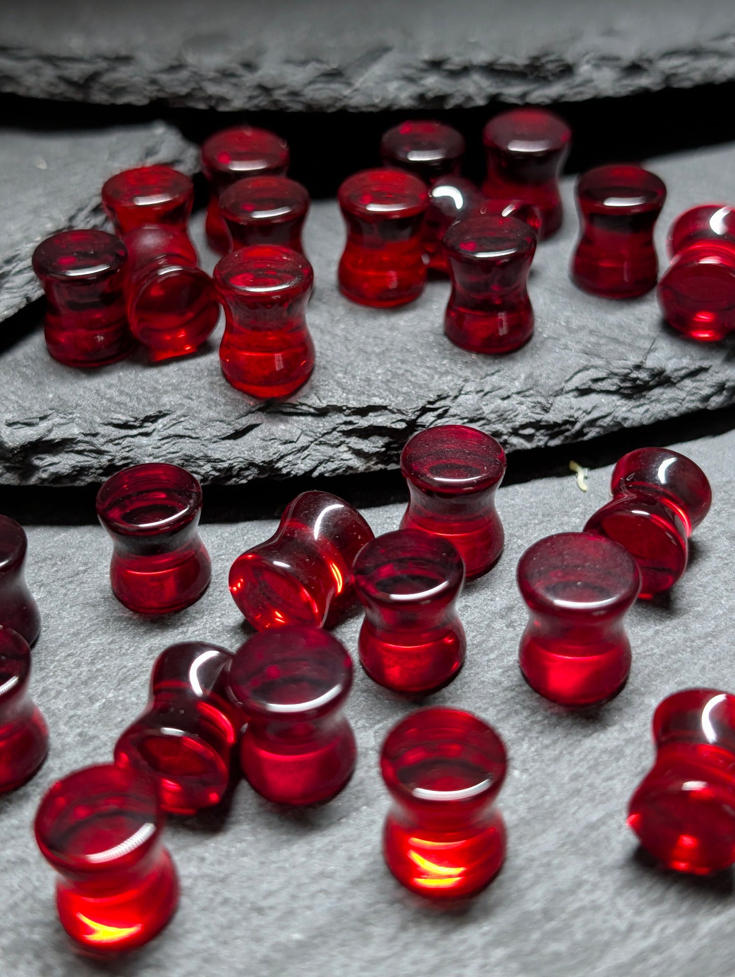 Classic Double Flare Dark Red Glass Plugs
