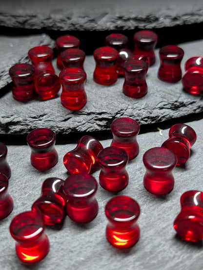 Classic Double Flare Dark Red Glass Plugs