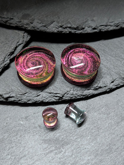 Pink Galaxy Swirl Art Glass Plugs