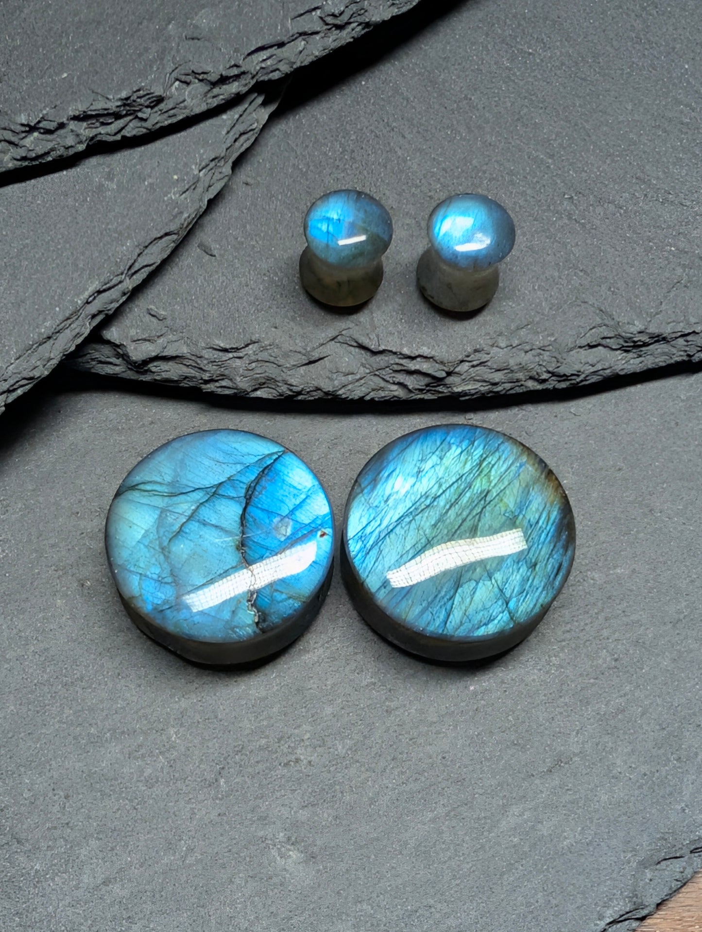 Classic Double Flare Labradorite Stone Plugs - Artist Color Choice