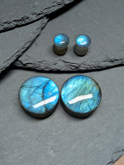 Classic Double Flare Labradorite Stone Plugs - Artist Color Choice