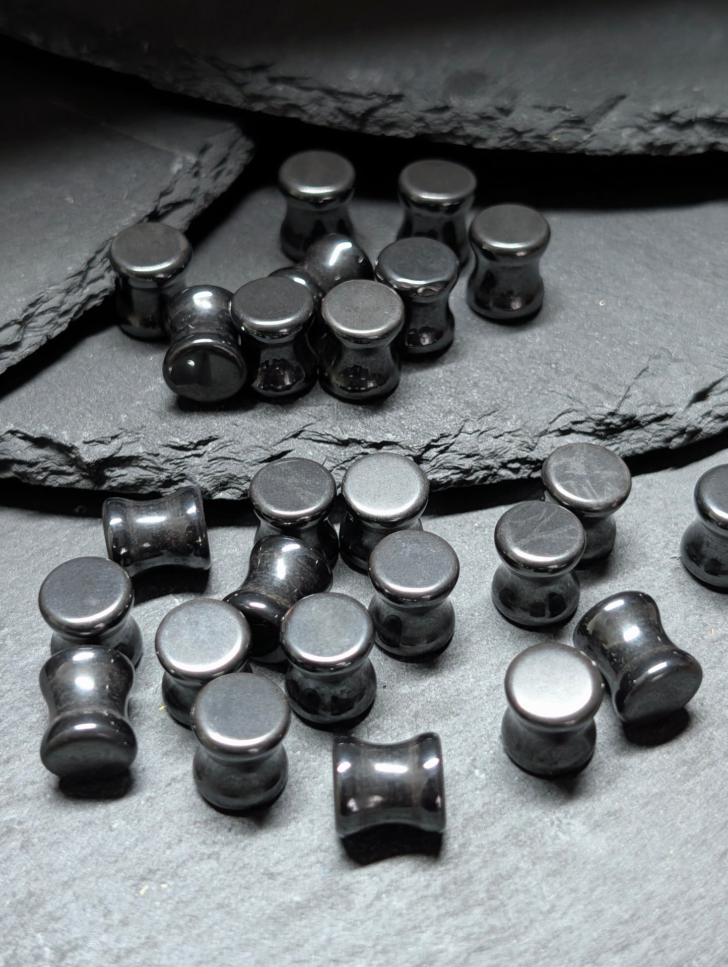 Classic Double Flare Hematite Stone Plugs