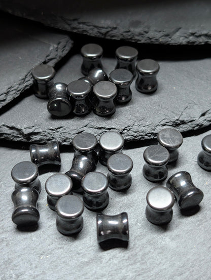 Classic Double Flare Hematite Stone Plugs