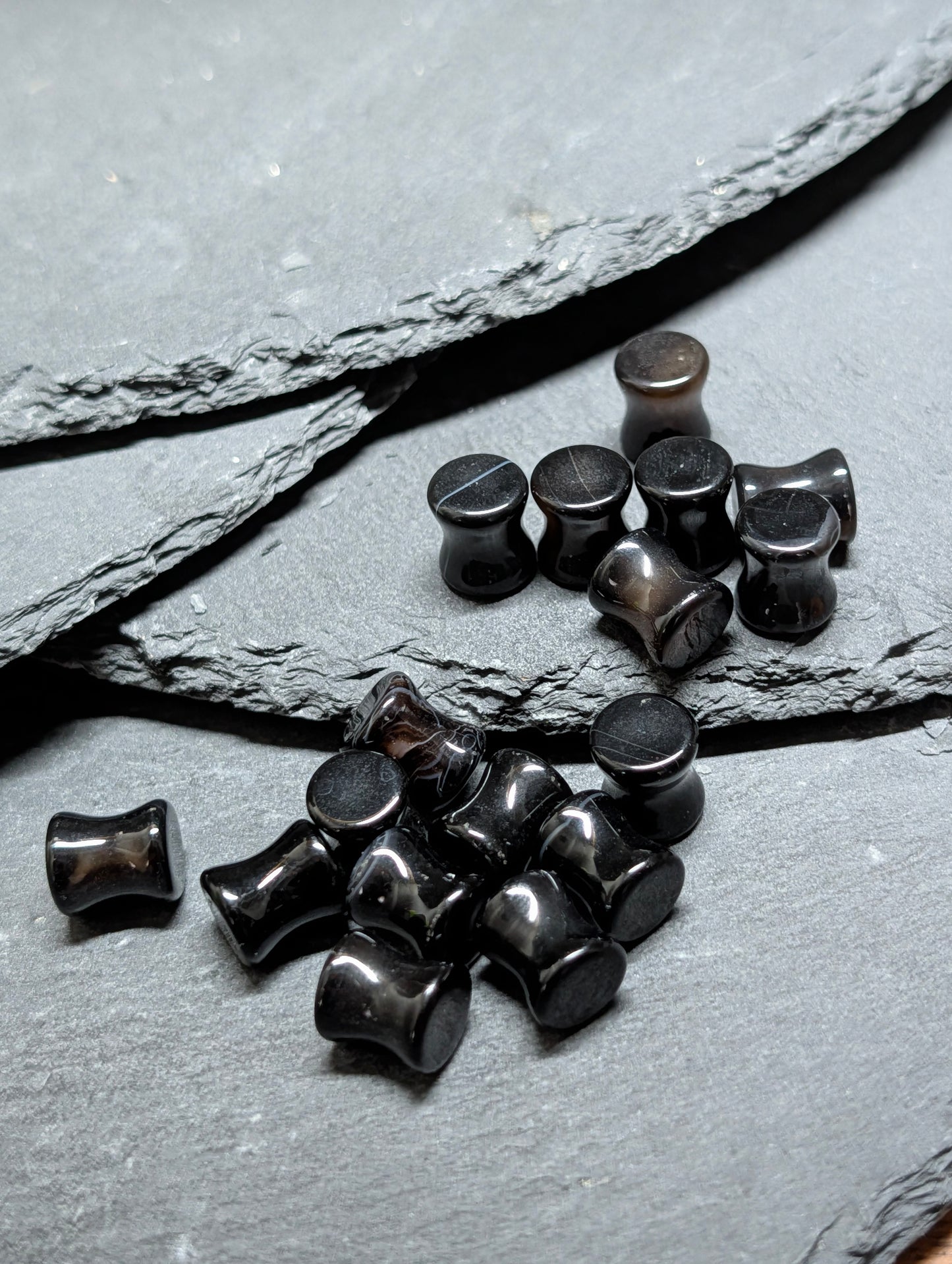 Classic Double Flare Black Agate Stone Plugs