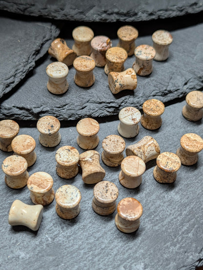 Classic Double Flare Picture Jasper Stone Plugs