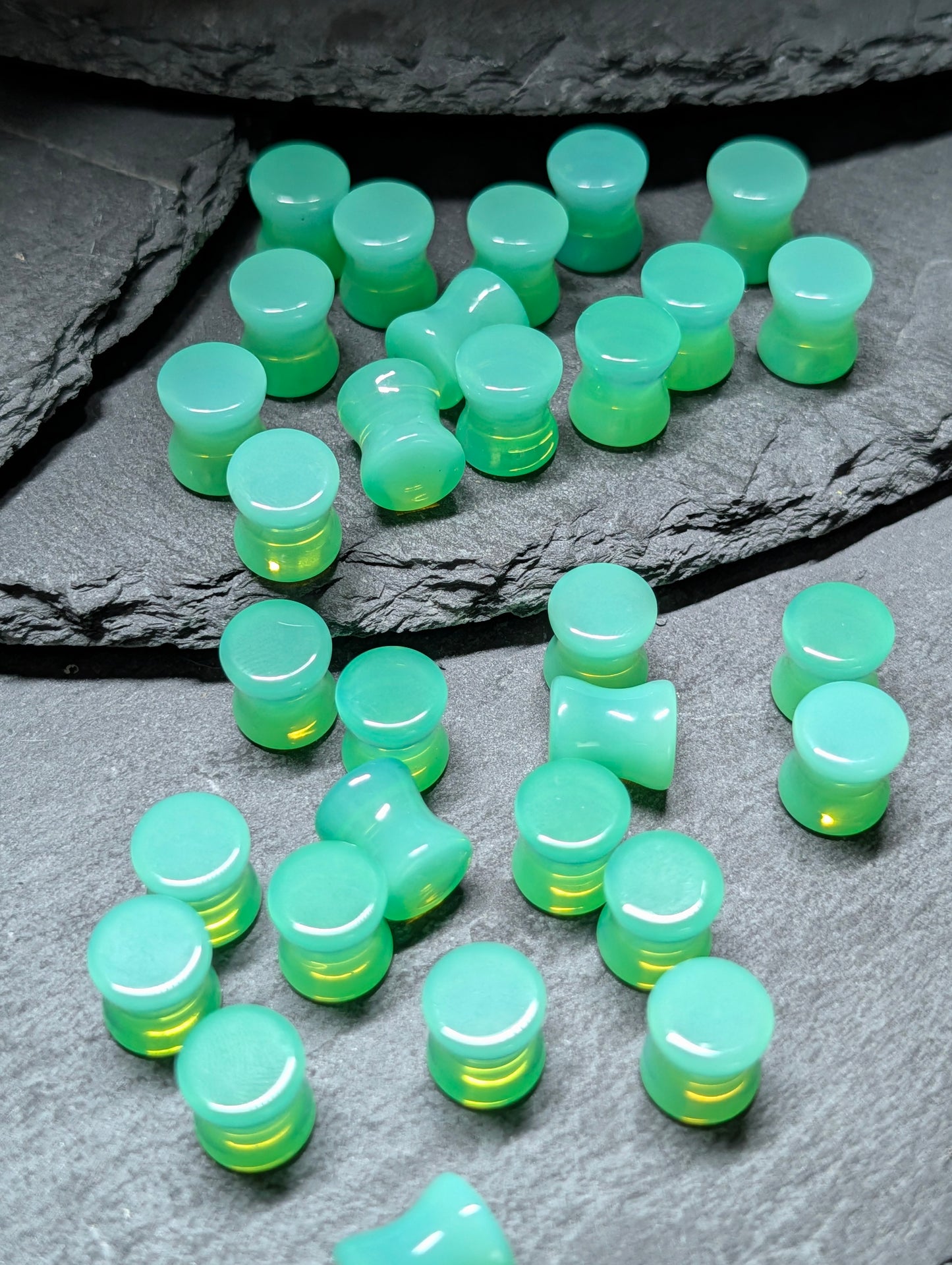 Classic Double Flare Light Green Glass Plugs
