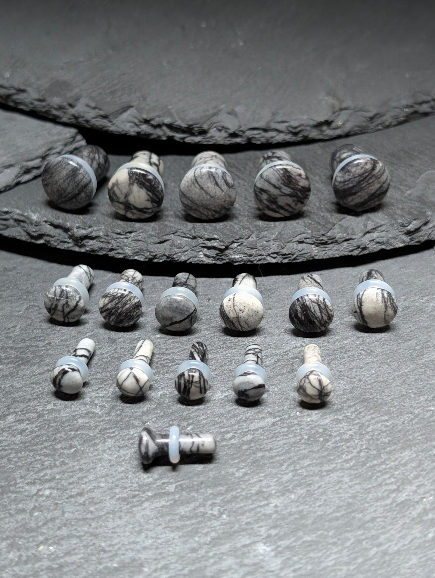Black Net Jasper Single Flare Stone Plugs