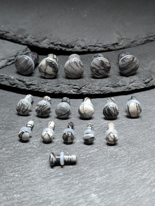 Black Net Jasper Single Flare Stone Plugs