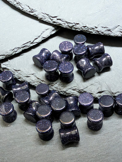 Classic Double Flare Blue Goldstone Glass Plugs